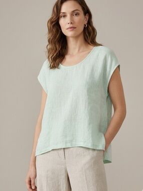 Eileen Fisher Organic Linen Scoop Neck Top Mint Green XL